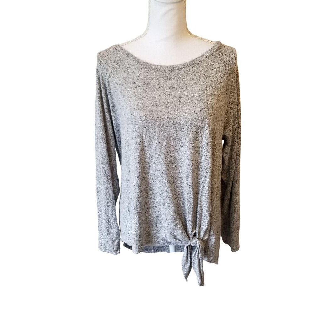 Gibson Womens Heather Gray Knit Top With Side Tie Detail Medium